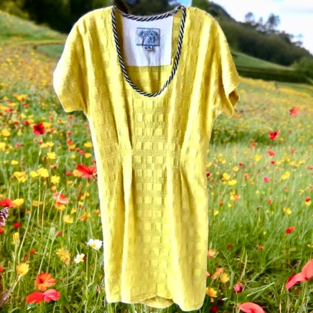 Ace & Jig Yellow Textured Square Jacquard Short Dress XXS Cotton Anthropologie - Picture 3 of 13